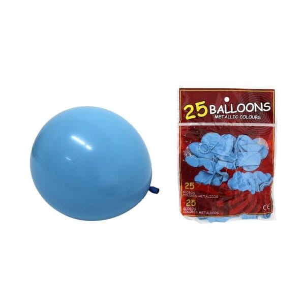 Niebieskie balony lateksowe o średnicy 30 cm w zestawie 25 sztuk wraz z oryginalnym opakowaniem producenta.