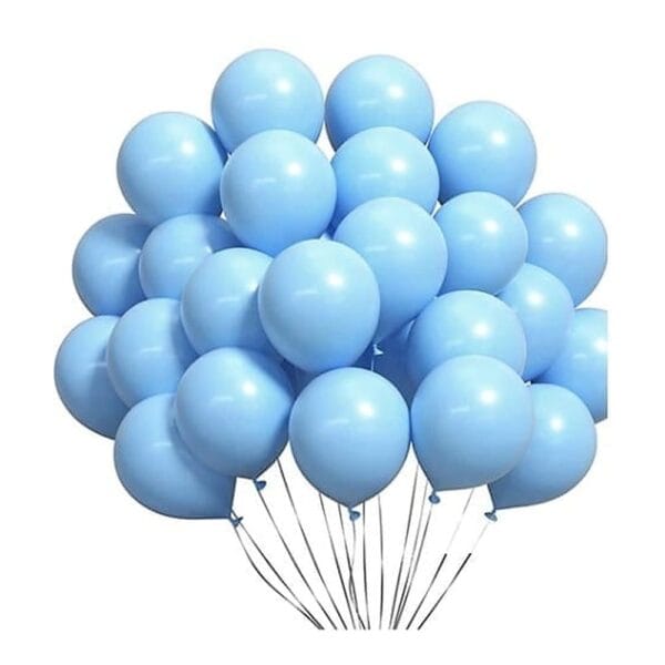 Balony Lateksowe Niebieskie Dekoracje Urodzinowe Imprezowe 100 szt 30 cm Duży bukiet niebieskich balonów lateksowych o rozmiarze 30 cm zebranych razem jako dekoracja urodzinowa.