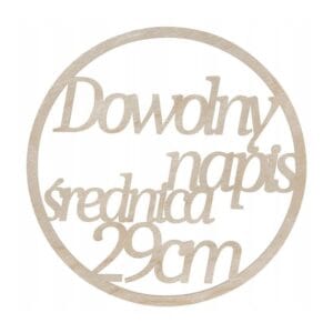 Drewniana obręcz personalizowana 29 cm z napisem do 5 słów wykonana z naturalnej sklejki.