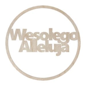 Drewniana Obręcz Wielkanocna DIY "Wesołego Alleluja" 14,5 cm ze Sklejki Drewniana obręcz wielkanocna DIY "Wesołego Alleluja" 14,5 cm ze sklejki z napisem umieszczonym wewnątrz okręgu.