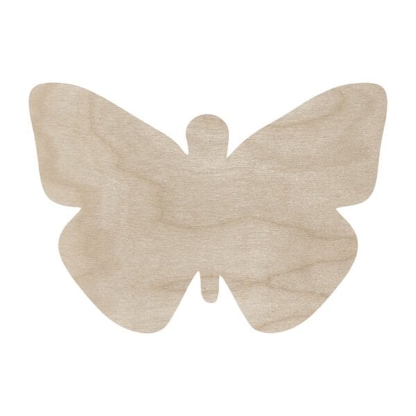 Drewniany motyl dekoracja DIY z jasnej sklejki brzozowej, wycięty laserowo o wymiarach 15 cm.