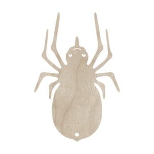 Drewniany pająk Halloween o wysokości 15 cm, precyzyjnie wycięty laserowo ze sklejki.