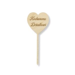 Drewniany Topper na Tort "Kochany Dziadek" z Grawerem Serca Ok. 24 cm w całości widoczny na białym tle.