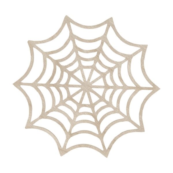 Duża drewniana pajęczyna ze sklejki o wymiarach 33 cm jako gotowa baza do dekoracji na Halloween DIY.
