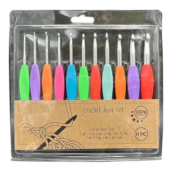 Ergonomiczny Zestaw Szydełek do Dziewiarstwa 11 szt (2-8 mm) Ergonomiczny Zestaw Szydełek do Dziewiarstwa 11 szt (2-8 mm) zapakowany w plastikowe pudełko z kolorowymi rączkami.