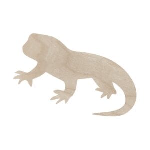 Gekon drewniany o szerokości 15 cm, wykonany ze sklejki ciętej laserowo, przeznaczony do rękodzieła.