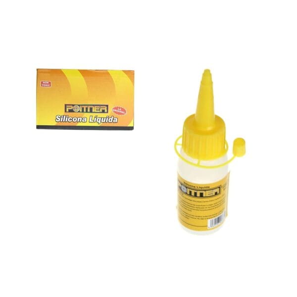 Klej Silikonowy Uniwersalny 50 ml Do Rękodzieła i Napraw Klej silikonowy uniwersalny 50 ml w butelce z żółtą nakrętką obok kartonowego opakowania.