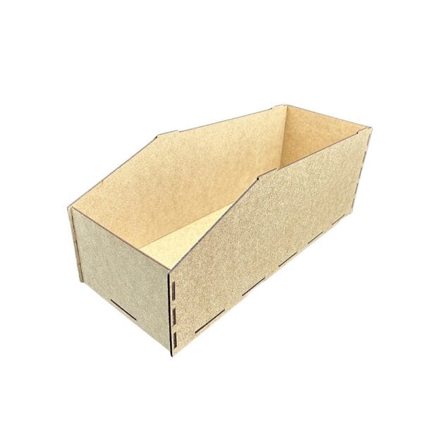 Kuweta warsztatowa duża z surowej płyty HDF o wymiarach 40,2 x 15,5 x 15,3 cm.