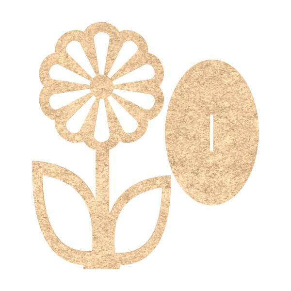 Kwiatek z podstawką HDF do zdobienia decoupage 16,7 cm w wersji surowej z widoczną bazą kwiatową i owalną podstawką.