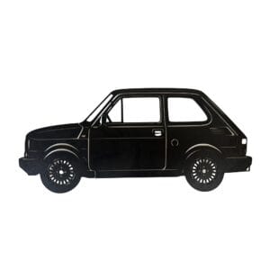 Czarny obraz ścienny Fiat 126p Maluch z płyty HDF o szerokości 60 cm z profilem kultowego auta.