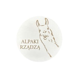 Okrągła baza z jednostronnie białej płyty HDF o średnicy 9,7 cm z precyzyjnie wykonanym grawerem przedstawiającym głowę alpak.