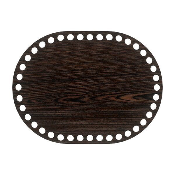 Owalna Baza do Koszyka z Płyty HDF 20 x 15 cm Dąb Wenge Owalna baza do koszyka z płyty HDF w kolorze dąb wenge o wymiarach 20 x 15 cm z równomiernie rozmieszczonymi otworami do szydełkowania.