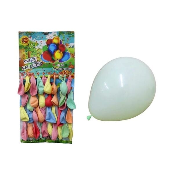 Balony Lateksowe Pastelowe Mix Kolorów 40 szt Zestaw balonów lateksowych pastelowych mix kolorów 40 sztuk w opakowaniu z widocznym napompowanym, jasnym balonem.