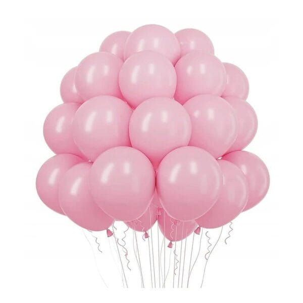 Duży zestaw 100 sztuk różowych balonów lateksowych o średnicy 30 cm tworzy zwartą i efektowną kompozycję dekoracyjną.