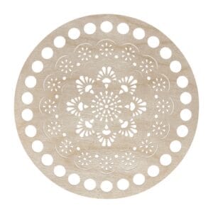 Baza drewniana do koszyka dno ze sklejki koło 15 cm ażurowe z wyciętm wzorem mandala i otworami na brzegach.