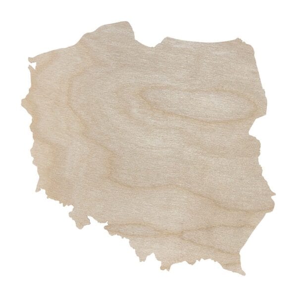 Baza ze Sklejki Drewnianej Okrągła 10 cm DIY Drewniana baza DIY o kształcie Polski wycięta ze sklejki o naturalnym jasnym kolorze i widocznym usłojeniu.