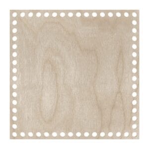 Kwadratowa baza ze sklejki 20x20 cm z otworami na krawędziach do robienia koszyków makramowych DIY.