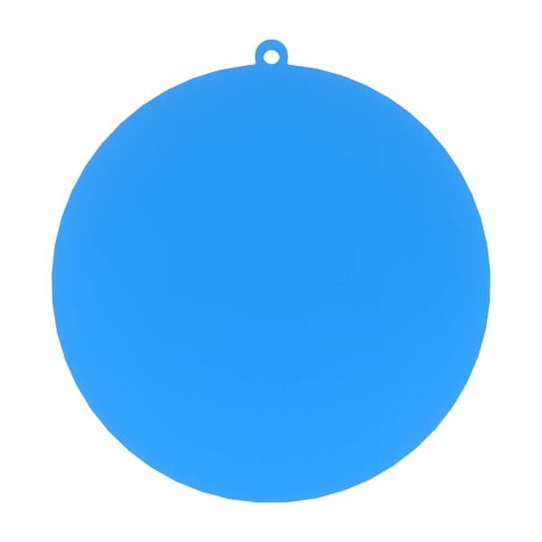 Niebieska bombka choinkowa z płyty HDF o wymiarach 8x8,5 cm pokazana w pełnym widoku od przodu.