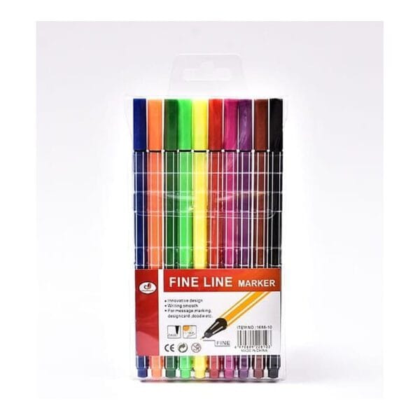 Cienkopisy Fine Line 0,4 mm 10 szt do Szkicowania i Rysowania Zestaw 10 sztuk kolorowych cienkopisów Fine Line w przezroczystym, plastikowym etui z czerwoną etykietą.