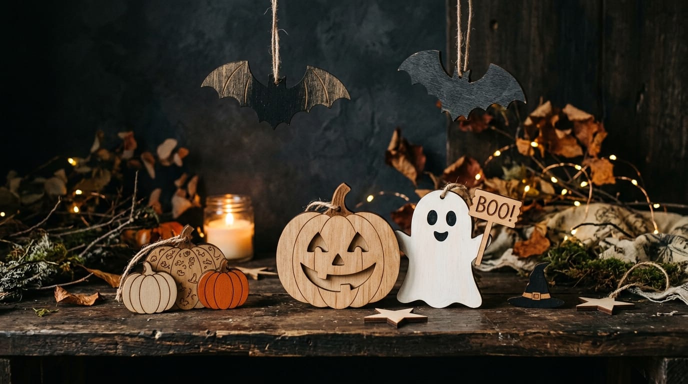 Dekoracje na Halloween ze sklejki - dynie, duchy, nietoperze Drewniane dekoracje na Halloween - dynie, nietoperze, duszki