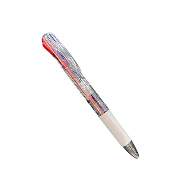 Długopis Dwukolorowy Niebieski Czerwony 14 cm z Gumowym Uchwytem Przejrzysty długopis dwukolorowy o długości 14 cm z niebieskim i czerwonym wkładem oraz wygodnym, gumowym uchwytem.
