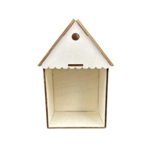 Domek dla Owadów DIY ze Sklejki 15 x 10 cm - zdjęcie 1 Domek dla owadów DIY ze sklejki 15 x 10 cm widoczny en face w stanie rozłożonym jako elementy gotowe do montażu.
