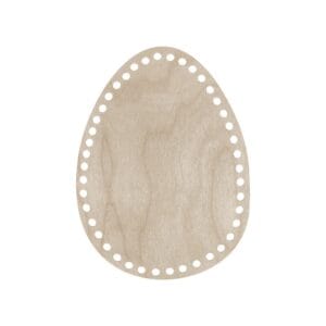 Drewniana baza do koszyka jajko DIY o wymiarach 17,5 x 24 cm z wyciętymi otworami wokół krawędzi.
