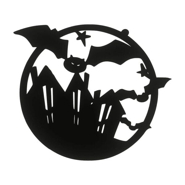 Czarna drewniana obręcz z motywem nietoperzy 17x20 cm z płyty HDF, wycięta laserowo na Halloween.