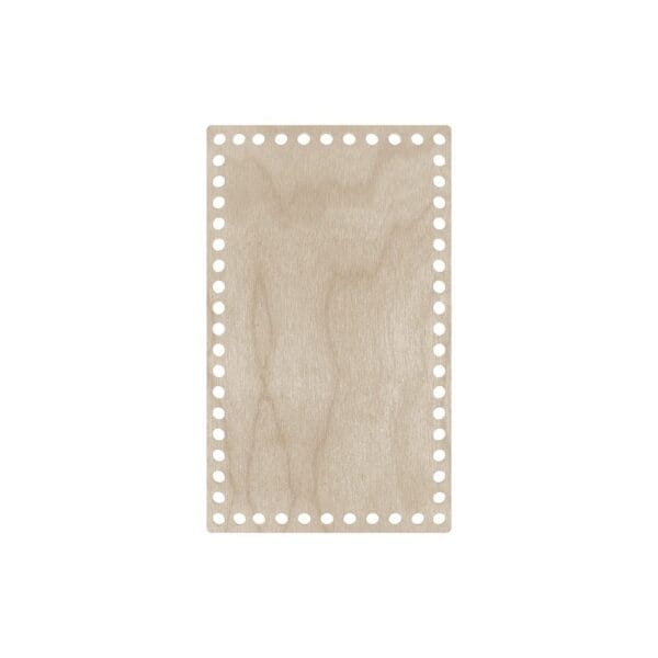 Drewniana Prostokątna Baza do Koszyka 25 x 15 cm Sklejka Laser Cut Drewniana prostokątna baza do koszyka 25 x 15 cm ze sklejki ciętej laserowo z otworami do szydełkowania.