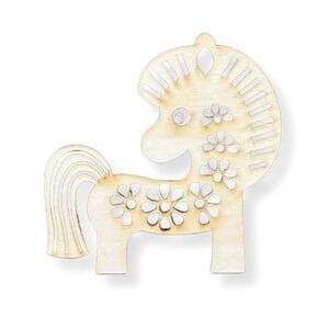 Drewniana Zawieszka Koń Laserowo Cięta 9 x 9 cm 1 szt Drewniana zawieszka koń laserowo cięta 9 x 9 cm prezentuje dekoracyjny wzór konika z kwiatowymi grawerami i wycięciami.