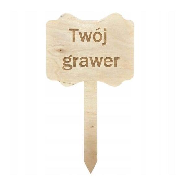 Drewniane etykiety ogrodowe grawerowane laserowo o wymiarach 7,5 cm x 4,5 cm z miejscem na własny tekst.