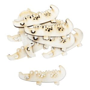 Drewniane Scrapki Krokodyl 8 x 3 cm Sklejka Laserowo Cięta 10 szt Zestaw 10 sztuk drewnianych scrapek w kształcie krokodyla o wymiarach 8x3 cm, wykonanych metodą cięcia laserowego.