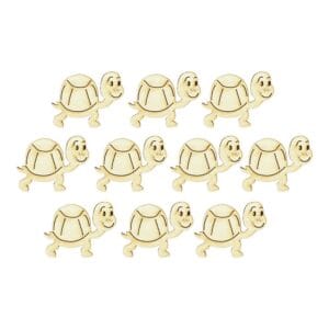 Drewniane Scrapki Żółwik 10 szt Laserowo Cięte Sklejka 5 x 4 cm Zestaw dziesięciu drewnianych scrapek żółwik o wymiarach 5x4 cm, wyciętych laserowo ze sklejki.