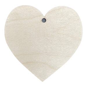 Drewniane serce DIY ze sklejki z otworem do dekoracji o wymiarach 10 cm.