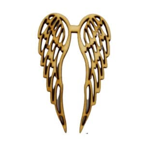Drewniane Skrzydła Anielskie Dekoracyjne DIY 2 szt Sklejka 3 mm 5 x 7,5 cm Drewniane skrzydła anielskie dekoracyjne DIY ze sklejki 3 mm o wymiarach 5 x 7,5 cm, pokazane jako para złączona łącznikiem.