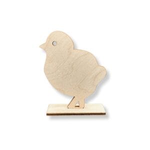 Drewniany Kurczaczek Wielkanocny Figurka Dekoracyjna 8 cm Sklejka Laserowo Cięta Drewniany kurczaczek wielkanocny 8 cm ze sklejki ciętej laserowo zamontowany na stabilnej podstawie.