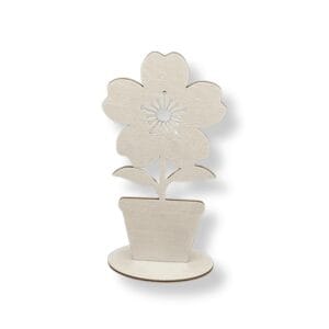 Drewniany Kwiat Hibiskusa 15 cm na Stojaku Laserowo Cięty z Drewnianej Sklejki Drewniany Kwiat Hibiskusa 15 cm na stojaku z jasnej sklejki drewnianej, wykonany techniką cięcia laserowego.