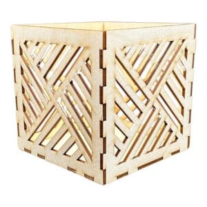 Drewniany lampion ze sklejki laserowej 11 cm dekoracja DIY z ażurowym wzorem geometrycznym.