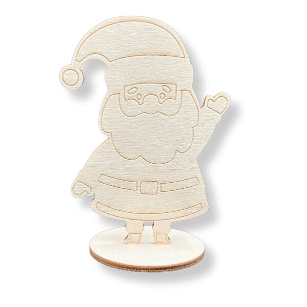 Drewniany Mikołaj Gwiazdor Figurka DIY do Malowania 10,3 cm Drewniana figurka Mikołaj Gwiazdor DIY o wysokości 10,3 cm na okrągłej podstawce, stojąca w całości na białym tle.