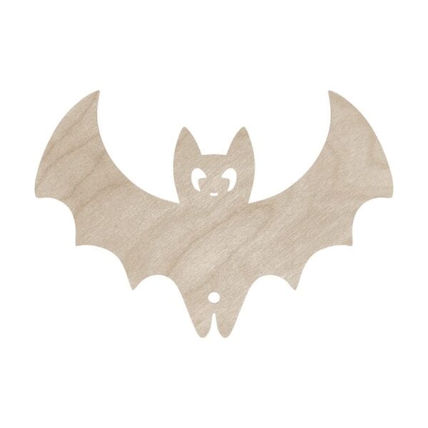 Drewniany Nietoperz Dekoracja Halloween 15 cm Zawieszka ze Sklejki Laserowo Cięta Drewniana zawieszka w kształcie nietoperza o szerokości 15 cm, wycięta laserowo ze sklejki.