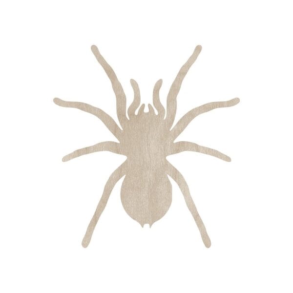 Drewniany pająk tarantula o wysokości 15 cm wycięty ze sklejki, idealny do dekoracji DIY i na Halloween.