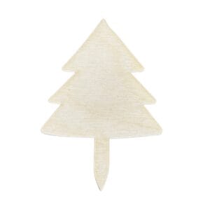 Pojedynczy drewniany topper choinkowy ze sklejki o wymiarach 5x7 cm, wycięty laserowo w kształcie stylizowanej choinki.