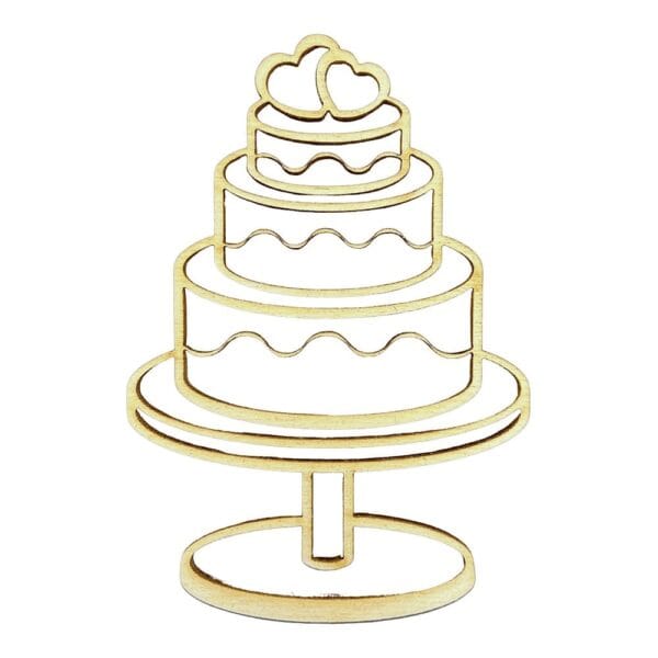 Drewniany tort dekoracja 6 x 9 cm ze sklejki, wycięty laserowo z gładkimi krawędziami.
