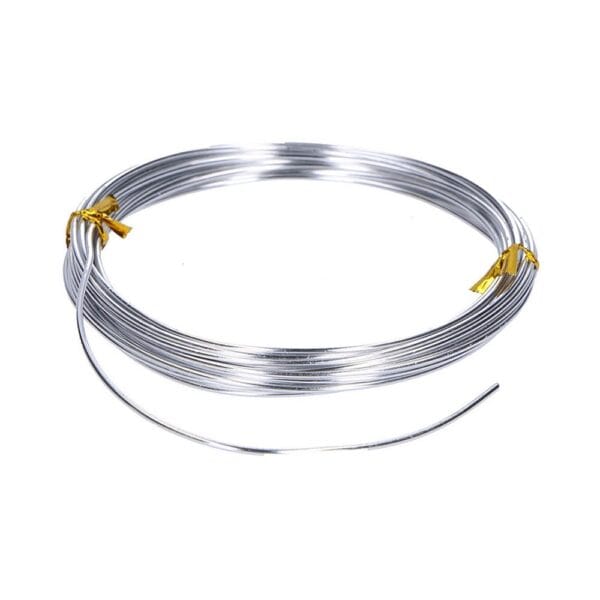 Drut Aluminiowy Florystyczny 1,5 mm Srebrny 5 m do Rękodzieła DIY - zdjęcie 1 Srebrny drut aluminiowy florystyczny 1,5 mm zwinięty w zwój o długości 5 m z rozwiniętym końcem z przodu.