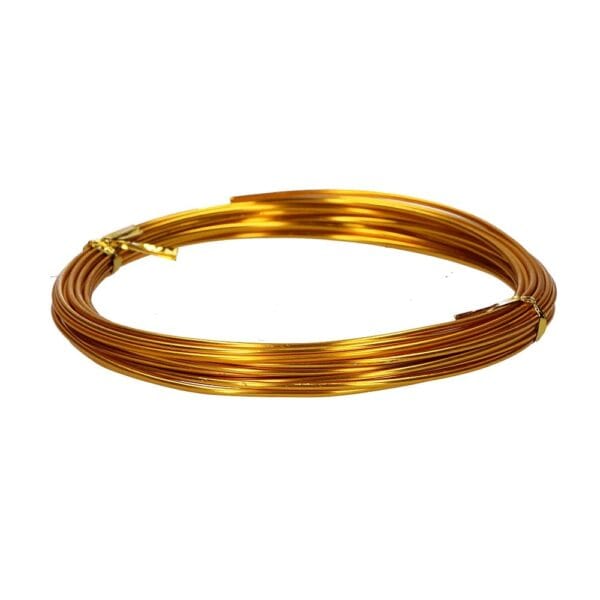Zwinięty w krążek drut aluminiowy florystyczny ciemne złoto 1,5 mm x 5 m DIY związany złotą taśmą.