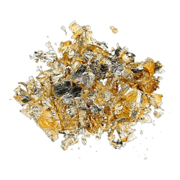 Klocek delikatnej folia złota w płatkach 1,5 g do dekoracji DIY i rękodzieła.