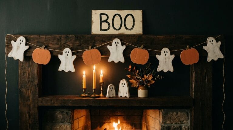 Straszna girlanda i napisy na Halloween ze sklejki