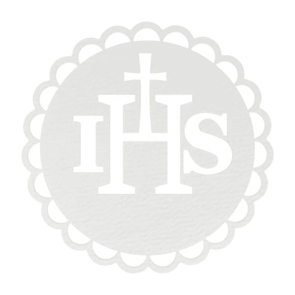 Hostia Dekoracyjna IHS Okrągła z Białej Płyty HDF 5 cm 3 mm Okrągła hostia dekoracyjna IHS z białej płyty HDF o średnicy 5 cm z motywem krzyża.