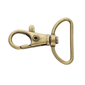 Karabińczyk Metalowy Rybka 25 mm Stare Złoto Zestaw 2 szt Metalowy karabińczyk rybka 25 mm w kolorze starego złota z obrotowym D-ringiem do pasków i torebek DIY.