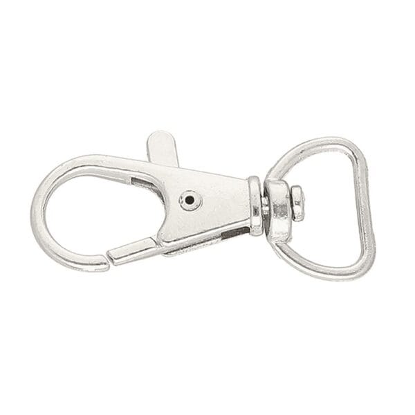 Karabińczyk Rybka Obrotowy Nikiel 20 mm 10 szt Niklowany karabińczyk obrotowy typu rybka o szerokości 20 mm w pojedynczej sztuce z zestawu 10 sztuk.